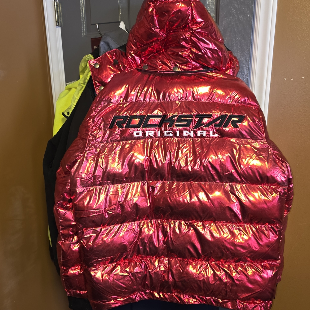 Rockstar Original Men's Shiny Red and Black Puffer Jacket - Picture 5 of 7